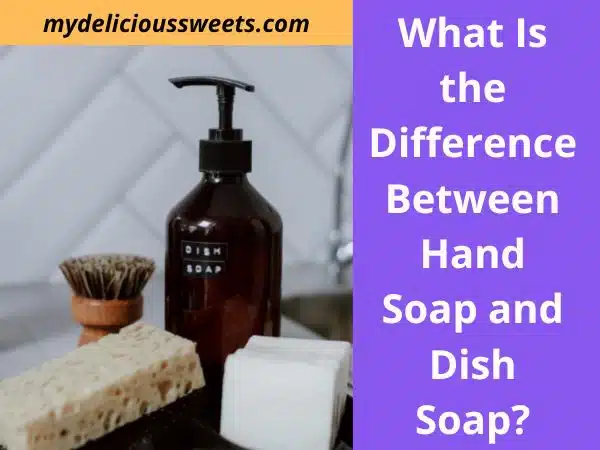 Liquid dish soap, a wooden brush, a sponge and a bar soap on a table.